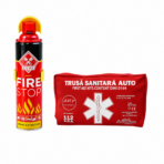 Kit siguranta rutiera 5 ani valabil: Trusa medicala auto prim ajutor + Stingator auto
